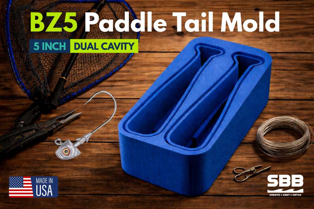 BZ5 Paddle Tail Mold – 5” Dual Cavity Swimbait Mold (Hook Slot + Solid)