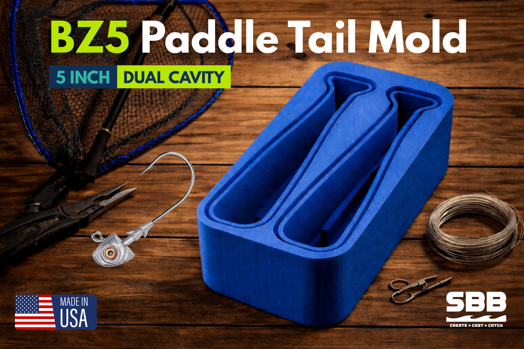 BZ5 Paddle Tail Mold – 5” Dual Cavity Swimbait Mold (Hook Slot + Solid)